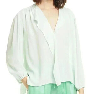 NWT Vince Shirred Long Sleeve Silk Blouse in Sea Foam Green